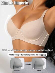 NudeFit 1 pieza Sujetador con aros y push-up de unicolor y simple para uso diario de mujer - Albaricoque - Ver 1