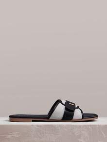 Styleloop Women Shoes Multi-Colored Canvas Splicing Square Toe Flat Bottom Cross Sandals, Simple Casual Style, Suitable For Daily Commuting, Vacation Travel, V - Black 4 - View 5