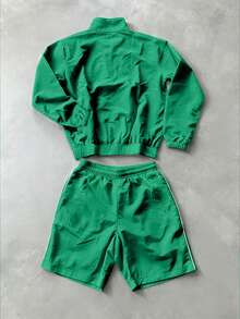 Courvante Tennis Men's Zip-Up Long Sleeve Jacket And Drawstring Waist Shorts Sports Set, Fall - Green - View 4