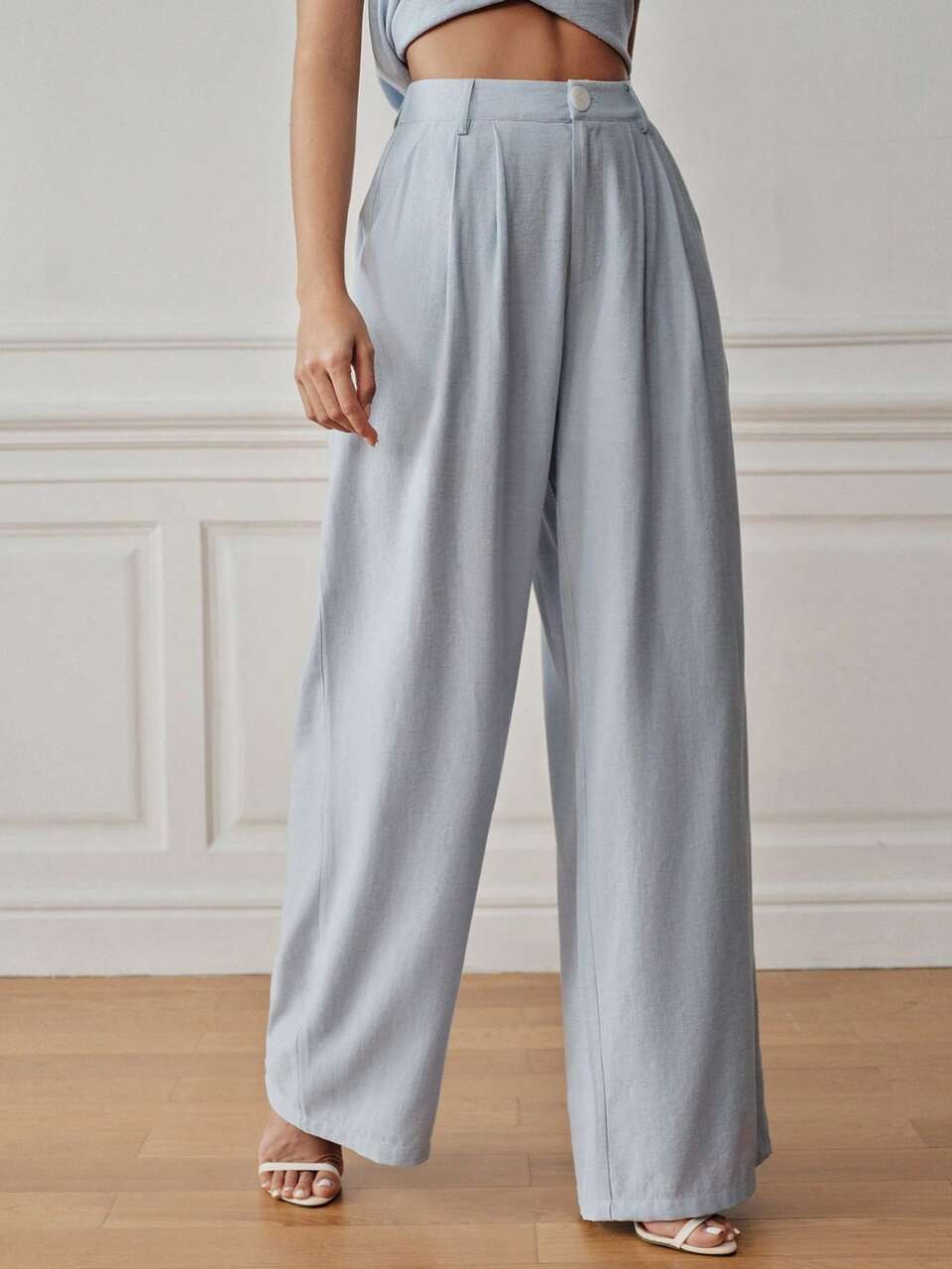 Anewsta Women's Fashion Casual Slimming Loose Straight Leg Wide Leg Long Pants