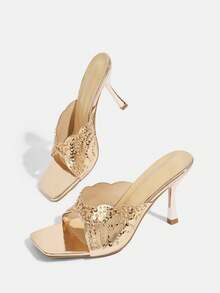 CUCCOO TILAWA Women's Glitter Design Glamorous High Heel Sandals For Party Occasions - Rose Gold - View 6