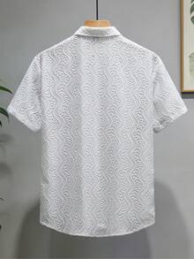 VENTUSAIL 男士刺繡休閒單排扣短袖襯衫，適合海邊旅行 - 白色 - 查看 2