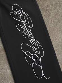 GALLERY FADE Men's Drawstring Waist Letter Print Casual Versatile Daily Wear Sweatpants - Black - View 3