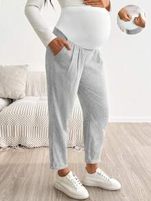 SHEIN Umstandshose gestreift mit verstellbarer Taille, lässig-schick, vielseitig für den Alltag, lang, Herbst, für Heimkehr und Fotoshooting, Weiß - Schwarz und Weiss - Übersicht 9