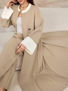 Modelyn Spring/Autumn Vintage Contrast White Trim Elegant Flared Khaki Blazer - Khaki - View 5