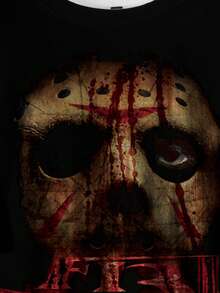 WB Horror X SHEIN FRIDAY THE 13TH Men's Character Print Crew Neck Short Sleeve Casual Loose Fit T-Shirt - White - View 3