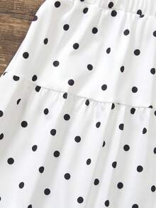 SHEIN Elladie kids 歐美風少女黑白波點細肩帶上衣與黑白波點層次長裙，適合外出、旅行、派對，女童細肩帶裙裝兩件套 - 黑與白 - 查看 4