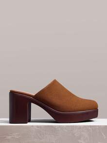 Styleloop Vintage Relaxation Is Full! Suede Closed Toe Mules, Thick Heel Round Toe Can Be Worn For Commuting And Shopping - Brown - View 1