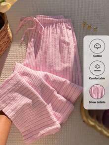 Solflare Plus Size Casual Loose Striped Pants Fall - Pink - View 7