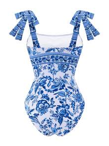 Swim Oasis 2 Peças/Conjunto Maiô Sexy Bandeau com Alça Dupla e Saia Longa de Tule para Mulheres, Roupa de Banho para Férias na Praia na Primavera/Verão, para Encontros e Litoral - Azul - Visão 4