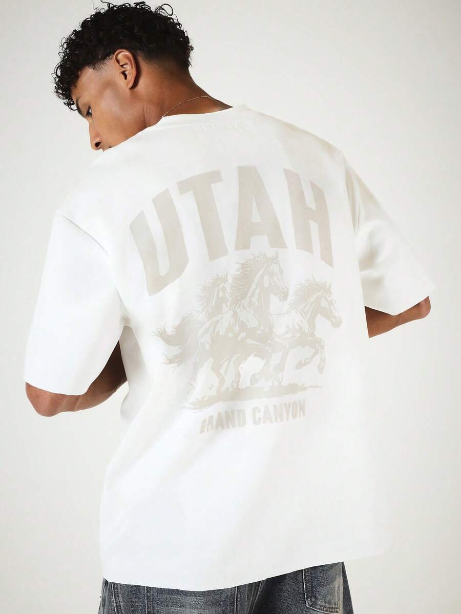 SUMWON Utah Grand Canyon Regular Fit Crew Neck Short Sleeve Graphic Back Print T-Shirt For Casual Summer Wear - Beige - View 1