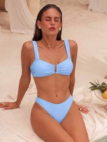 Bonvoyette Summer Hot-Selling Polka Dot Design Fashion Beach Girl Two-Piece Bikini - Blue - View 4