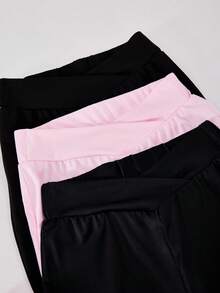 SHEIN Casuvi Kids 3件組女款時尚黑粉漸層極簡黑色修身喇叭褲，百搭休閒長褲，適合春、夏、秋季，校園與戶外穿著 - 彩色 - 查看 7