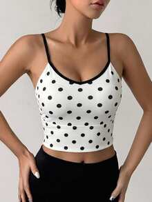 DAZY Polka Dot All-Over Print Contrast Color Strap Padded Sports Bra For Women - White - View 4
