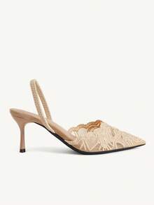 CUCCOO CHICEST New French Mesh Lace Pointed Strap Sandals, Apricot Stiletto Women's High Heels, Shoes, Fashionable And Elegant Date Party Fall Shoes - Apricot - View 3