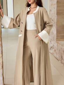 Modelyn Spring/Autumn Vintage Contrast White Trim Elegant Flared Khaki Blazer - Khaki - View 6