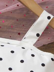 SHEIN Elladie kids 歐美風少女黑白波點細肩帶上衣與黑白波點層次長裙，適合外出、旅行、派對，女童細肩帶裙裝兩件套 - 黑與白 - 查看 5
