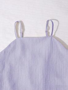 SHEIN 青少年女孩波西米亞風花卉細肩帶上衣扭結設計搭配寬鬆寬腿褲套裝 返校季 - 紫色 - 查看 6
