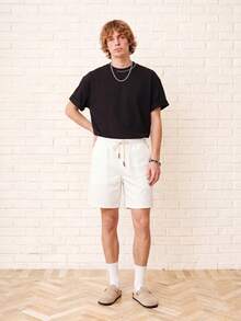 Zalmeno Men's Casual Solid Color Drawstring Waist Shorts, Summer - White - View 5