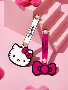 HELLO KITTY AND FRIENDS | SHEIN Cartoon Cat Print Cable Organizer Set, 2-Piece Cute Leather Cord Ties With Snap Closure, Reusable Cable Management Clips For Earphones, Charging Cables & Travel - Multicolor - View 5