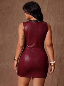 Rustia European And American Style 70's Burgundy Crocodile Pattern Lace Trim Hollow Twist Design Slimming Sexy Short Dress Night Party Rave Summer - Red - View 2