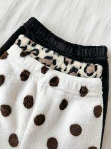 SHEIN Playful Pals 3件組女嬰甜美豹紋與波點休閒保暖內裡長褲 - 彩色 - 查看 5