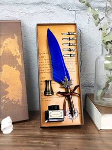 1 Set Jubaboz Calligraphy Brush Pen With Stamp And Sealing Wax, Feather Pen, Ink, - multicolor - View 4
