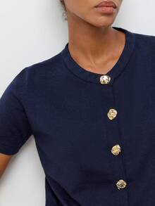 Maija Cárdigan de manga corta de unicolor versátil y casual para mujer - Azul Marino - Ver 7