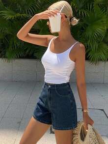DAZY Summer New Loose Casual Distressed Women Denim Shorts Jorts - Dark Wash - View 8