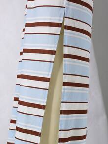 SHEIN Sparklyn Teen Girls Spaghetti Strap Striped Cami Dress With Long Slit,Back-To-School,Cute,Vacation - Blue - View 7