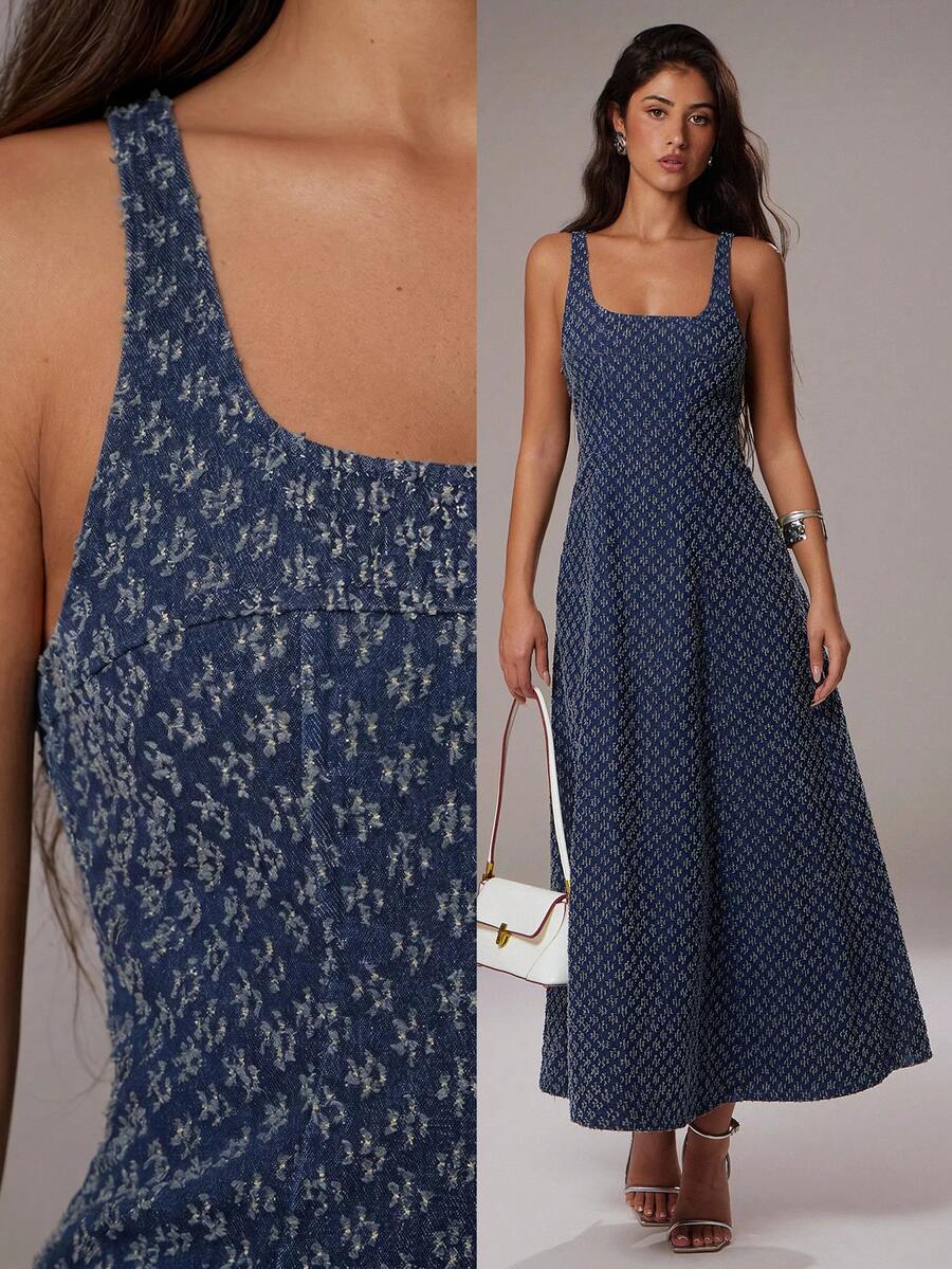 Avantive 夏威夷女装 野餐服 俱乐部服 茶会服 毕业服 派对女装 办公室女装 西部女装 女士优雅长款提花牛仔连衣裙