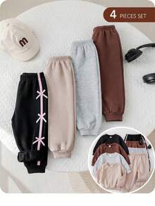 SHEIN Baby Mädchen Herbst/Winter süß lässig vielseitig Strick Thermofutter einfarbig lange Hose (Top und Hose separat erhältlich) - Verschiedenfarbig - Übersicht 2