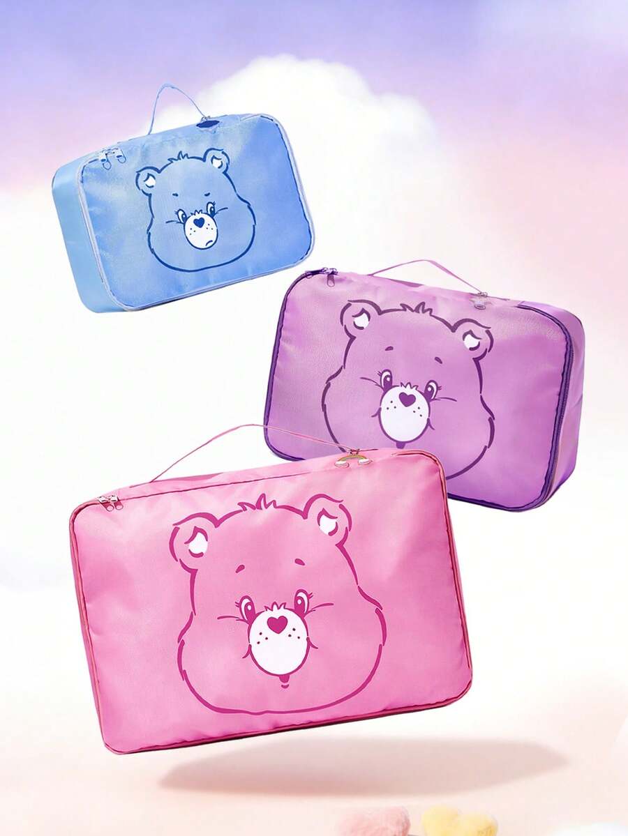 SHEIN X Care Bears 可爱卡通图案印花旅行收纳袋,分类收纳,多种尺寸可选,适用于各种尺寸的包袋,非常适合短途旅行、长途旅行、日常家庭收纳等场景,男女老少皆宜,学生适用,图案包括:开心熊、分享熊、生气熊 - 混色 - 查看 1