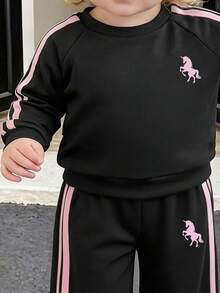 Casuvi Kids 女童春秋長袖長褲運動蝴蝶結緞帶針織運動衫兩件套 - 彩色 - 查看 2