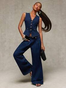Normani Summer Festival Party Night Out Prom Graduation Casual Vacation Country Y2k Women's Sleeveless Denim Top Navy Blue - Dark Wash - View 5