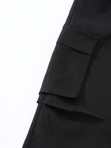 SHEIN 少女春/秋季黑色長褲，附2個側口袋，時尚百搭，適合日常穿著、居家、外出與聚會 - 黑色 - 查看 4