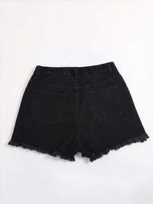 Flirla Plus Size Women's Summer Casual Simple Versatile Denim Shorts Daily Wear Dates Vacation Black - Black - View 2