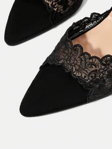CUCCOO HITCHD 女款刺繡蕾絲尖頭細高跟涼鞋 夏季鞋 - 黑色 - 查看 5