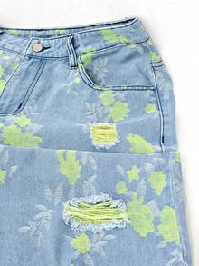Manfinity Homme Shorts vaqueros con botones y bolsillos desgastados con efecto jacquard para hombre - Azul - Ver 5