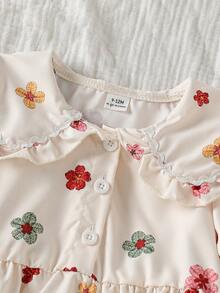 SHEIN Vintaside Kids 女嬰休閒學院風翻領長袖上衣與長褲套裝，適合日常穿著，秋季款 - 杏色 - 查看 4