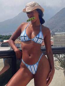 Costavie Women's Striped Swimsuit Set For Beach Vacation - Baby Blue - View 7