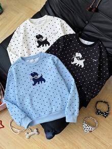 SHEIN 少女秋季服飾 柔軟可愛甜美風圓領衛衣 多件組，秋季，返校季，長袖，寬鬆，休閒，保暖，3件組 - 彩色 - 查看 4