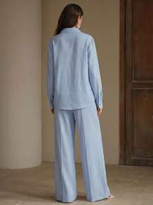 Anewsta Essential Women's Solid Color Casual Versatile Daily Wear Long Pants - Blue - View 2