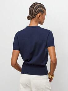 Maija Cárdigan de manga corta de unicolor versátil y casual para mujer - Azul Marino - Ver 4