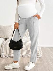 SHEIN Umstandshose gestreift mit verstellbarer Taille, lässig-schick, vielseitig für den Alltag, lang, Herbst, für Heimkehr und Fotoshooting, Weiß - Schwarz und Weiss - Übersicht 7