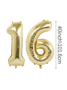 MINKOJA 2pcs 40 Inch (Approx 101.6 Cm) Platinum Giant Number Helium Foil Balloons, Large Digit Balloons For Birthday Party, Graduation, Anniversary, Party Decor - gold - View 11