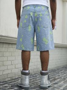 Manfinity Homme Shorts vaqueros con botones y bolsillos desgastados con efecto jacquard para hombre - Azul - Ver 2