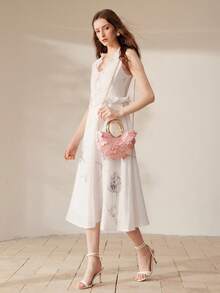MOTF Bolso de mano de mujer con lentejuelas rosas, asa redonda, bolso semi-redondo exquisito, brillante y sencillo, adecuado para citas y fiestas, vacaciones de verano, viajes, , playa, bohemio, a juego - Rosa Pálido - Ver 10