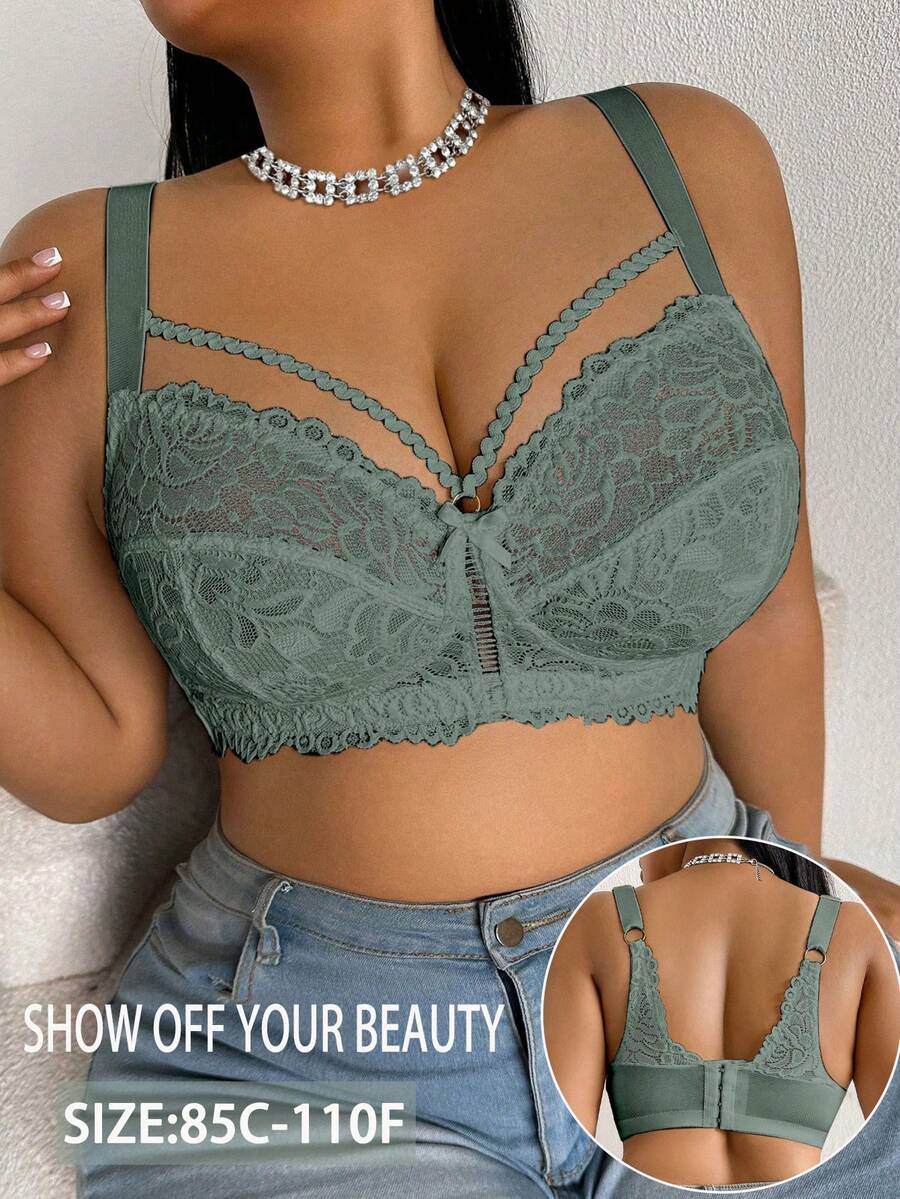 DesireSculpt Plus Size Lace Wire-Free Bra, 1pc - Army Green - View 1