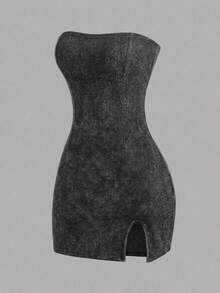 Sweetra Women's Elegant Waist-Cinching Denim Dress, Suitable For Parties And Gatherings - Black - View 1